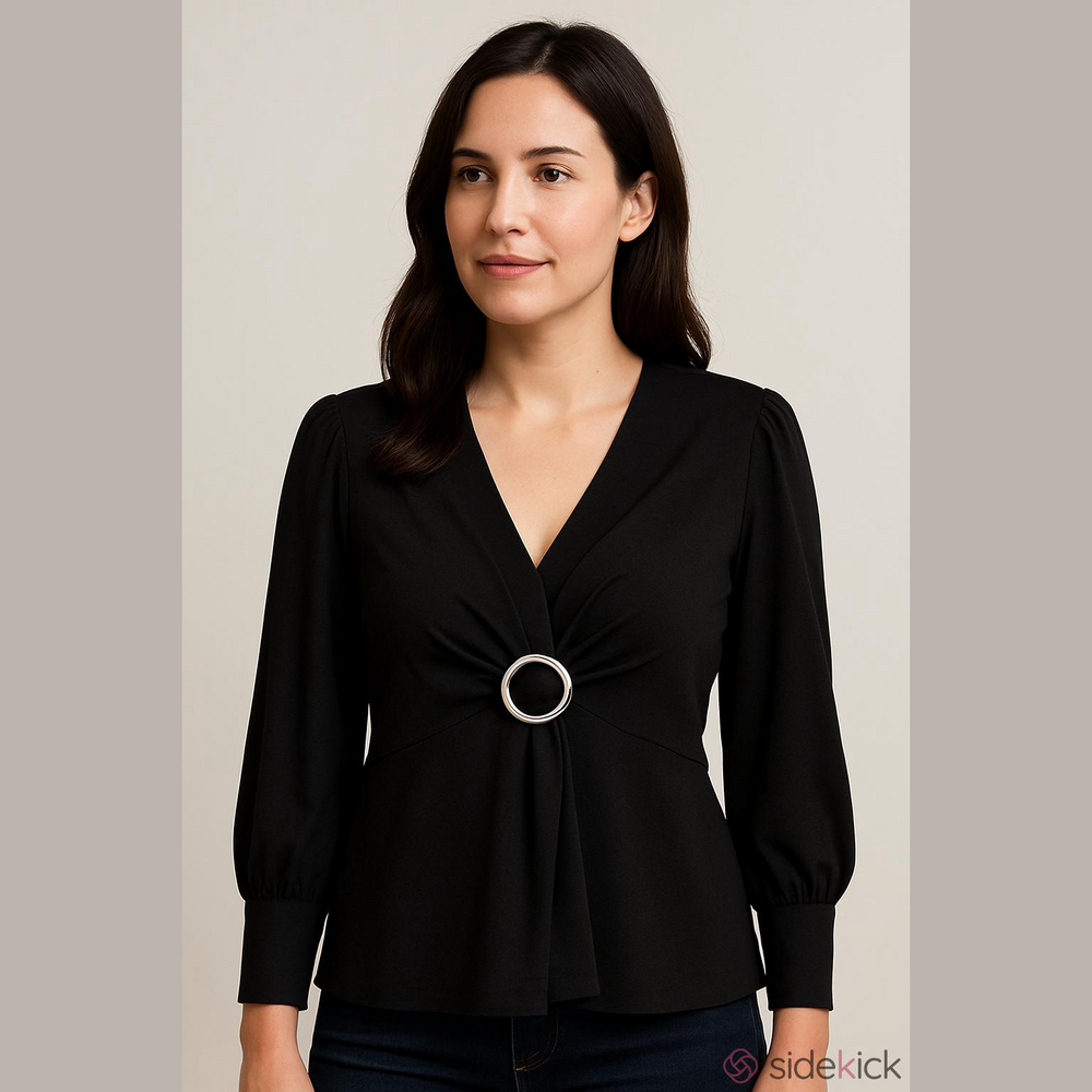 Women's Topshop Black V-Neck Long Sleeve Blouse Size 6